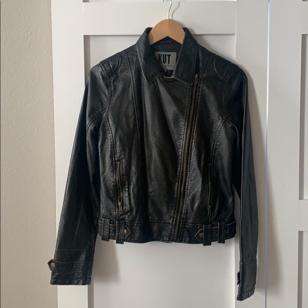 Kut from the Kloth Distressed faux leather jacket